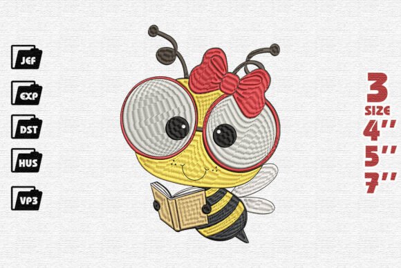 Cute Reading Bee Embroidery