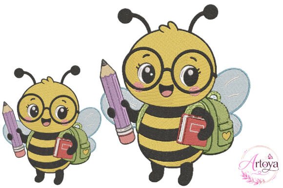 Cute School Bee Embroidery Design