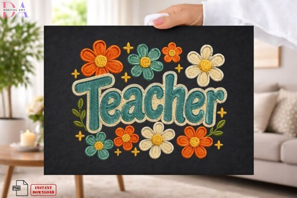 Teacher Floral Retro Embroidery PNG: A Designer Review